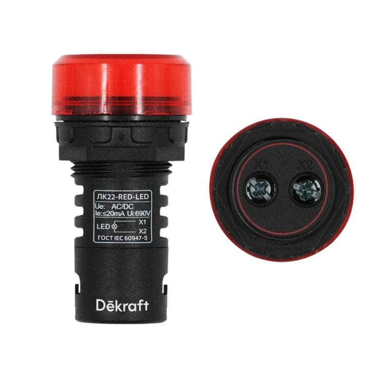 Лампа коммутационная ADDS ЛК-22 d22мм 220В AC/DC красн. LED DEKraft 25119DEK