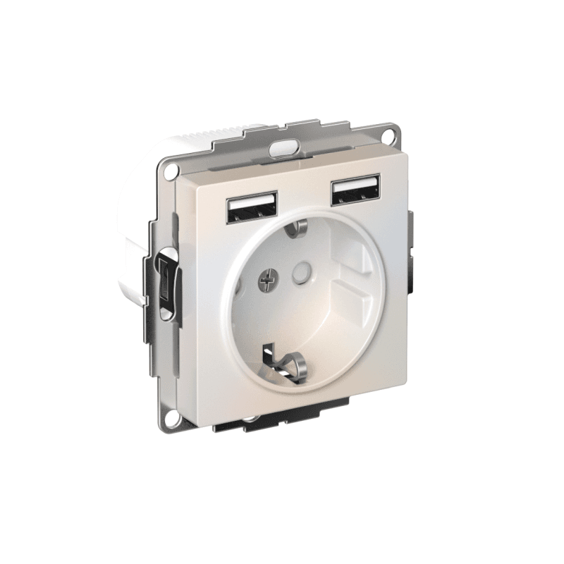 Розетка 1-м СП AtlasDesign 16А IP20 с 2-мя заряд. устройствами USB тип A+A 5В/2.4А 2х5В/1.2А механизм жемчуж. SE ATN000430
