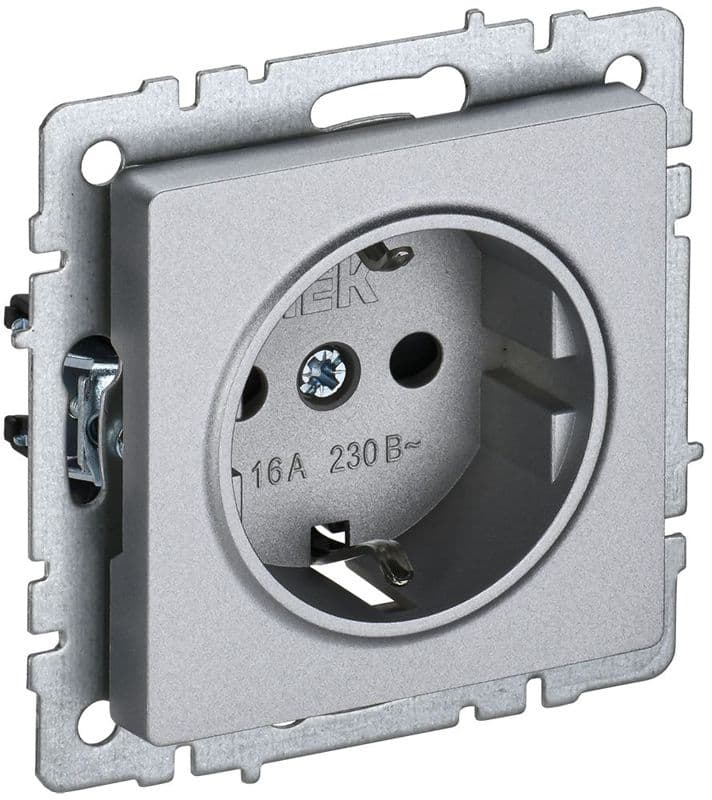 Розетка BRITE РС14-1-0-БрА 16А с заземл. защ. шторки механизм алюм. IEK BR-R14-16-K47