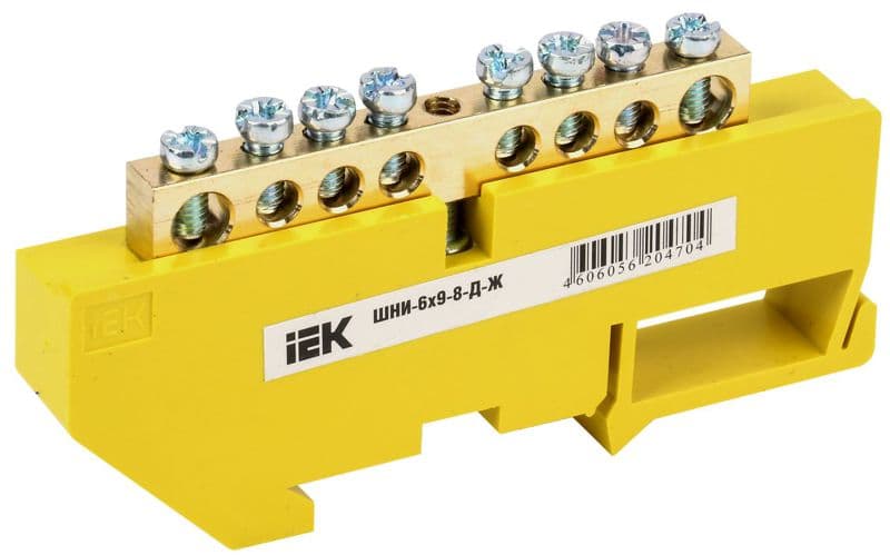 Шина PE "земля" на DIN-изол. ШНИ-6х9-8-Д-Ж IEK YNN10-69-8D-K05