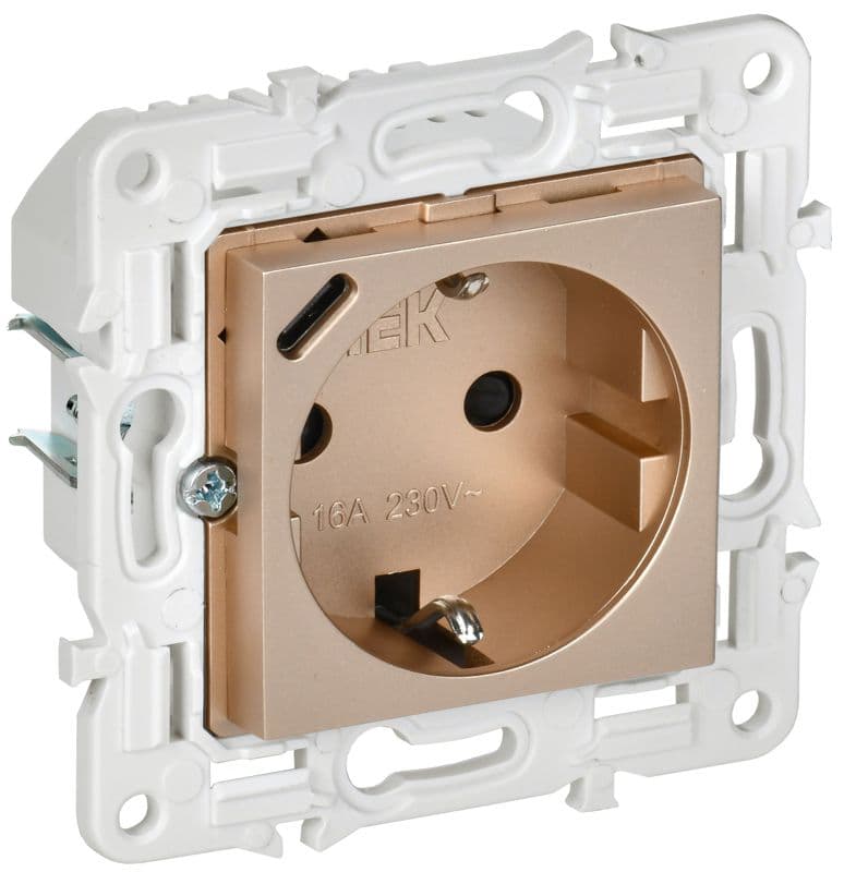 Розетка SKANDY 18Вт 16А с заземл. защ. шторки с USB C SK-R17Sa песочн. IEK SK-R14-16-U14-018-K98
