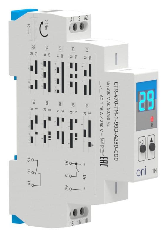 Реле времени многофункц. TM дисплей 1 контакт 230В AC ONI CTR-470-TM-1-99D-A230-CD0