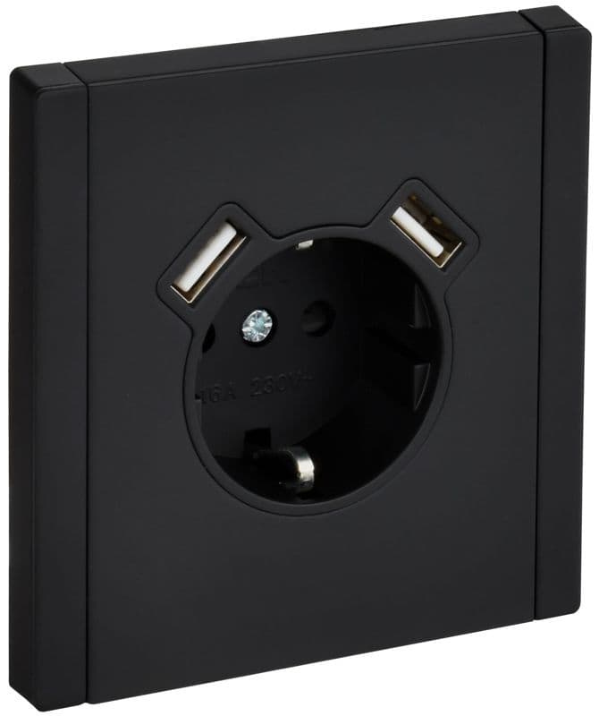 Розетка 1-м СП FORTE&PIANO 16А USB A+A 3.1А FP145M с заземл. защ. шторки винт. крепл. черн. IEK FP-R14-16-U21-D31-M-K02