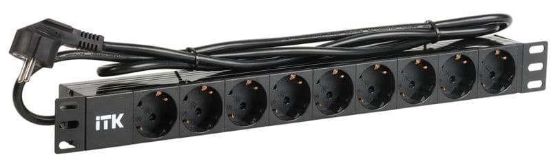 Блок розеток 9 мест PDU (немец. станд.) DIN49440 алюм. профиль 1U шнур 2м; вилка DIN 49441 (немец. станд.); черн. ITK PH22-9D1