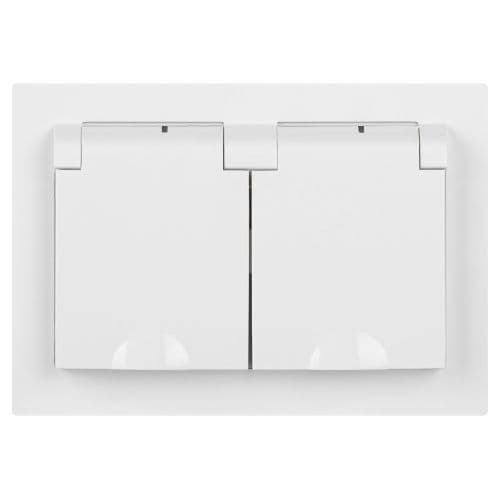 Розетка 2-м СП Accent 6-210-01 16А IP44 250В 2P+E Schuko с крышками защ. шторки AL/CU бел. Intro Б0063577