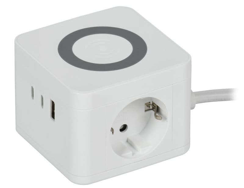 Удлинитель 2х1.3м 16А IP20 Qi У02К 10Вт USB A+C 3х1 бел. DOMINIC IEK DN-YP31-16-02-01-ZKU-K01